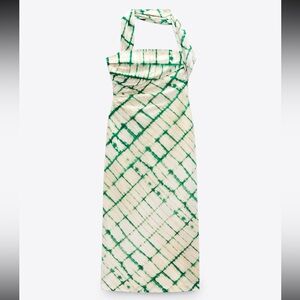 Zara Cream and Green Tie-Dye Wrap Maxi Dress